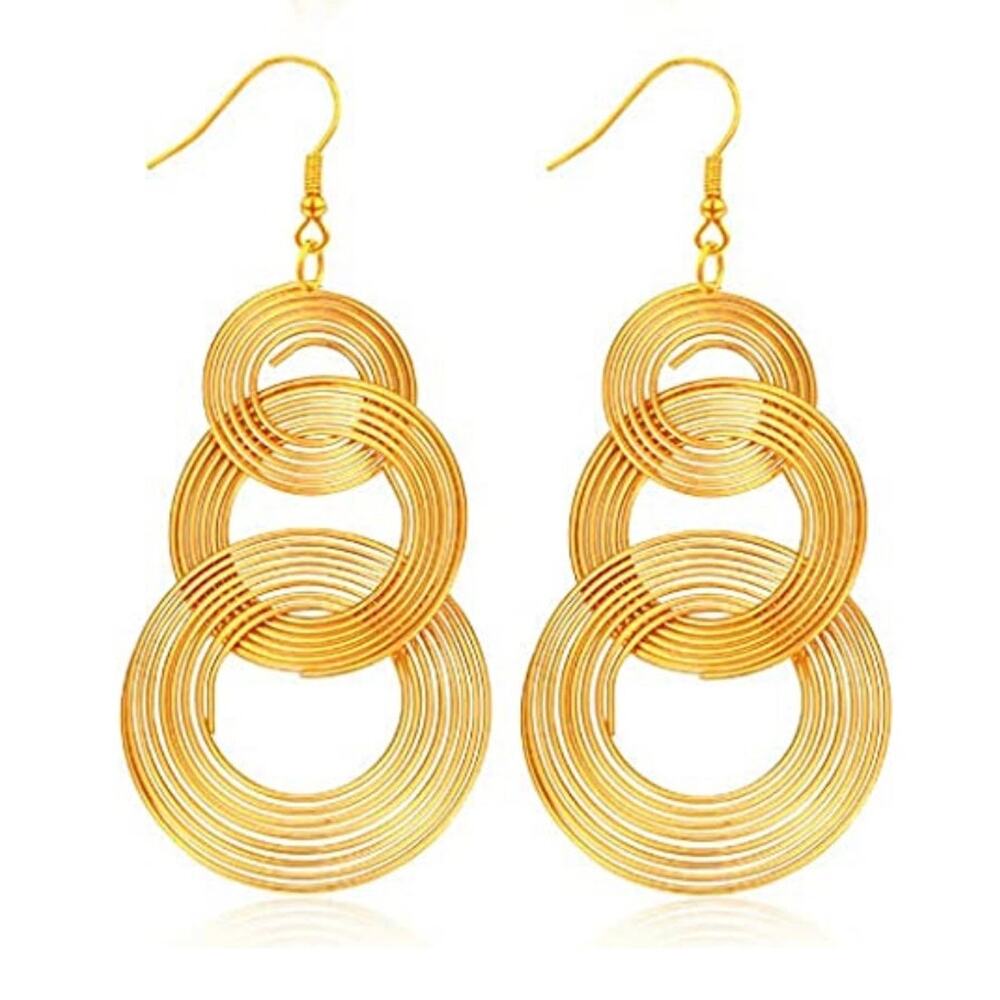 Gold Interlocking Circle Drop Earrings